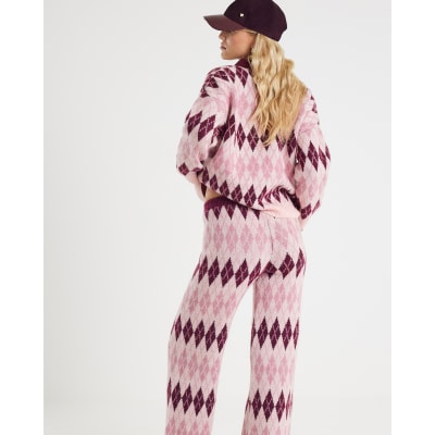 Pink Argyle Knit Trousers