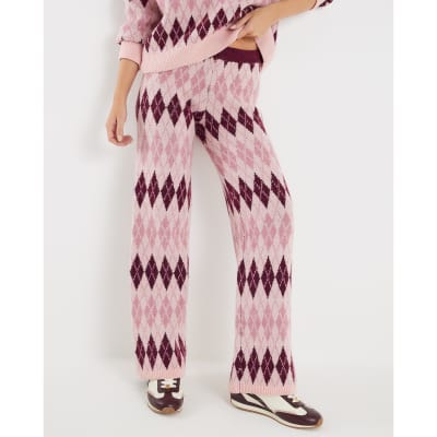 Pink Argyle Knit Trousers