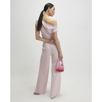 Pink Asymmetric Drape Jumpsuit