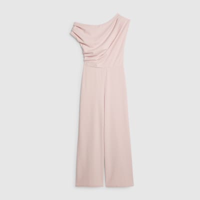 Pink Asymmetric Drape Jumpsuit