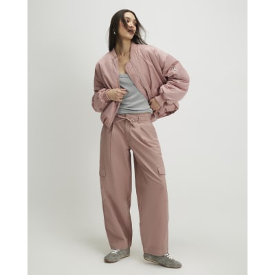 Pink Barrel Leg Cargo Trousers