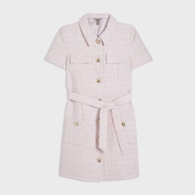 Pink Boucle Belted Mini Dress