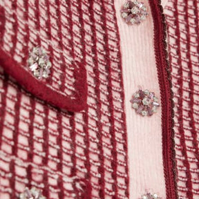 Pink Boucle Check Print Collared Cardigan