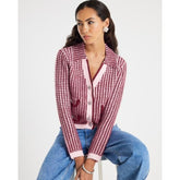 Pink Boucle Check Print Collared Cardigan