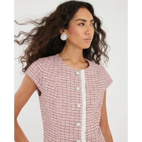 Pink Boucle Frill Trim Mini Dress