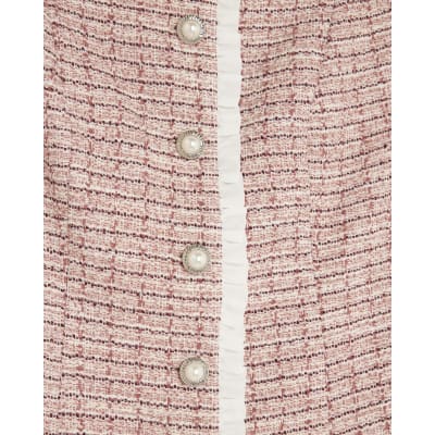 Pink Boucle Frill Trim Mini Dress