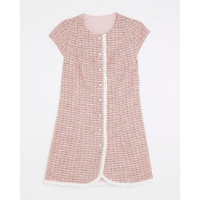 Pink Boucle Frill Trim Mini Dress