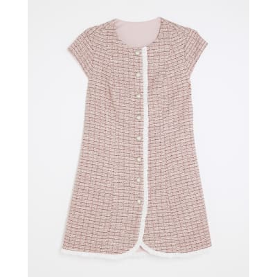 Pink Boucle Frill Trim Mini Dress