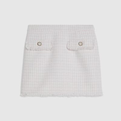 Pink Boucle Fringe Hem Mini Skirt