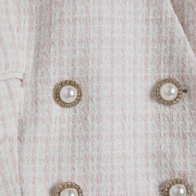 Pink Boucle Hybrid Cropped Blazer