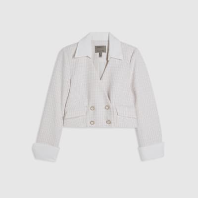 Pink Boucle Hybrid Cropped Blazer
