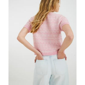 Pink Boucle Short Sleeve Cardigan