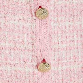 Pink Boucle Short Sleeve Cardigan