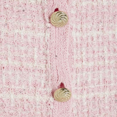 Pink Boucle Short Sleeve Cardigan