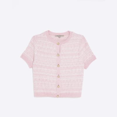 Pink Boucle Short Sleeve Cardigan