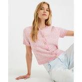 Pink Boucle Short Sleeve Cardigan