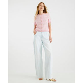 Pink Boucle Short Sleeve Cardigan