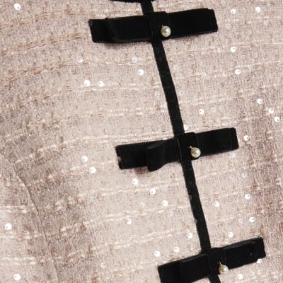 Pink Boucle Sleeveless Bow Front Top