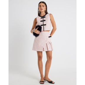 Pink Boucle Sleeveless Bow Front Top