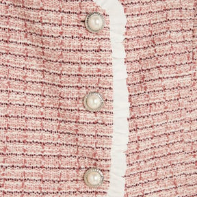 Pink Boucle Sleeveless Frill Trim Waistcoat
