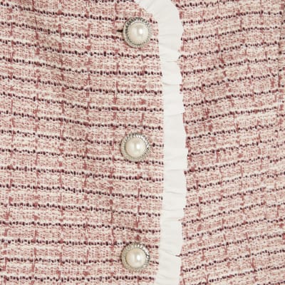 Pink Boucle Sleeveless Frill Trim Waistcoat