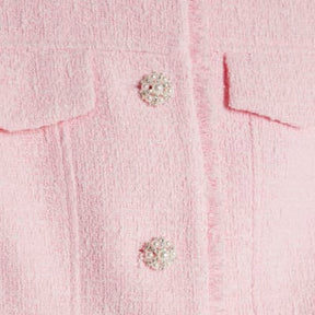 Pink Boucle Sleeveless Fringed Waistcoat