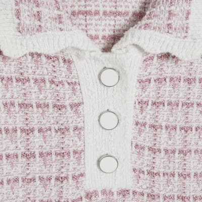 Pink Button Up Boucle Collared Top