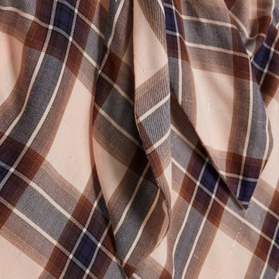 Pink Check Print Long Sleeve Blouse