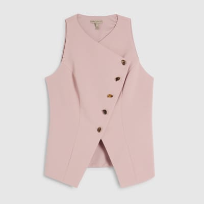 Pink Collarless Asymmetric Waistcoat