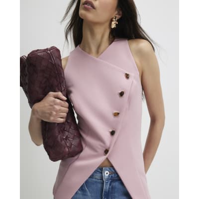 Pink Collarless Asymmetric Waistcoat