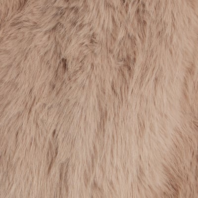 Pink Collarless Faux Fur Coat
