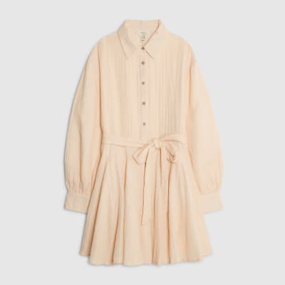 Pink Cotton Belted Mini Shirt Dress