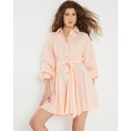 Pink Cotton Belted Mini Shirt Dress