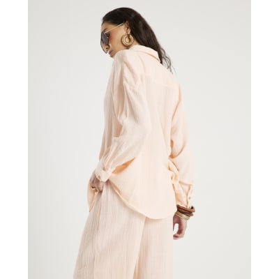 Pink Cotton Crinkle Long Sleeve Shirt