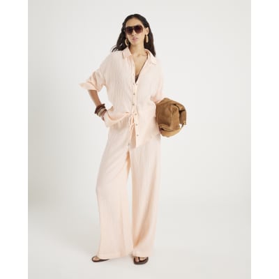 Pink Cotton Crinkle Long Sleeve Shirt