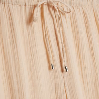 Pink Crinkle Drawstring Wide Leg Trousers