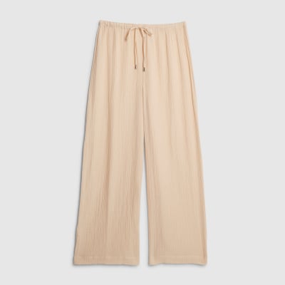 Pink Crinkle Drawstring Wide Leg Trousers