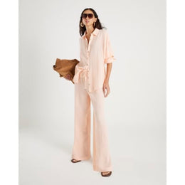 Pink Crinkle Drawstring Wide Leg Trousers