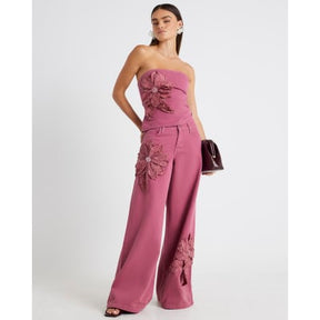 Pink Denim Sleeveless Flower Bandeau Top