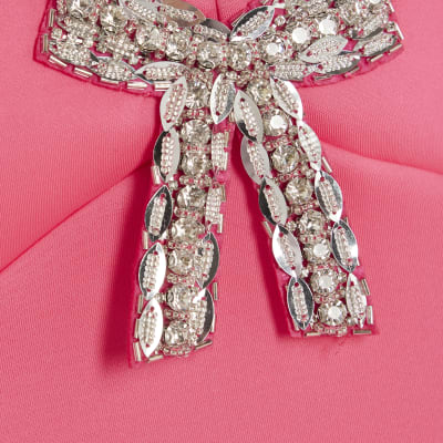Pink Diamante Bow Bandeau Top