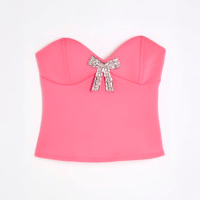 Pink Diamante Bow Bandeau Top