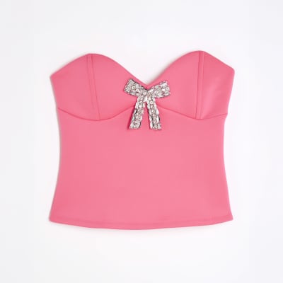 Pink Diamante Bow Bandeau Top