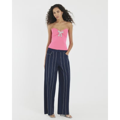 Pink Diamante Bow Bandeau Top