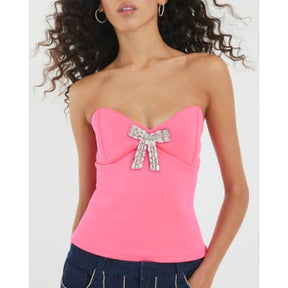 Pink Diamante Bow Bandeau Top