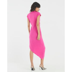 Pink Drape Floral Trimmed Midi Dress