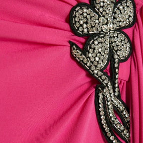 Pink Drape Floral Trimmed Midi Dress