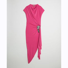 Pink Drape Floral Trimmed Midi Dress