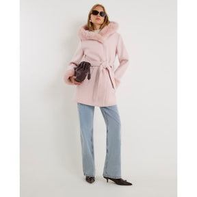 Pink Faux Fur Trim Hooded Coat