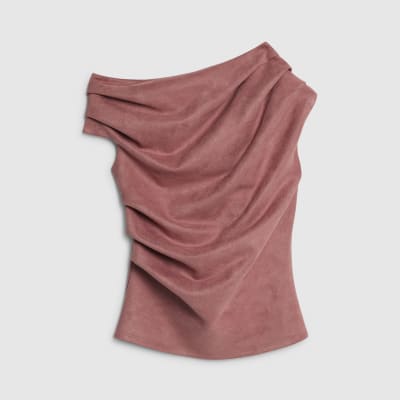 Pink Faux Suede Sleeveless Drape Top