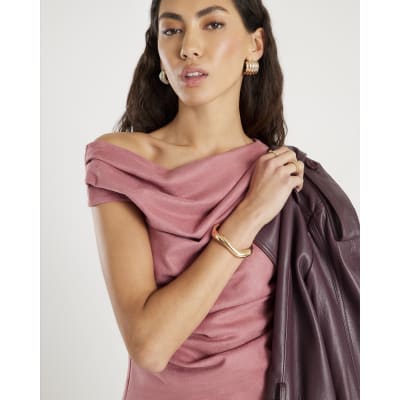 Pink Faux Suede Sleeveless Drape Top